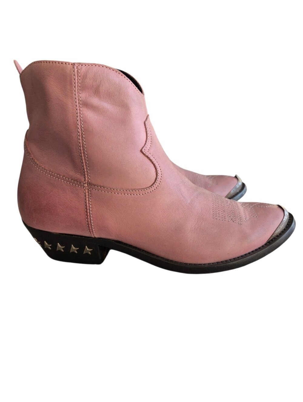 Golden Goose Women's Baby Pink Leather Young Western Boots Size 37 1/2 Western